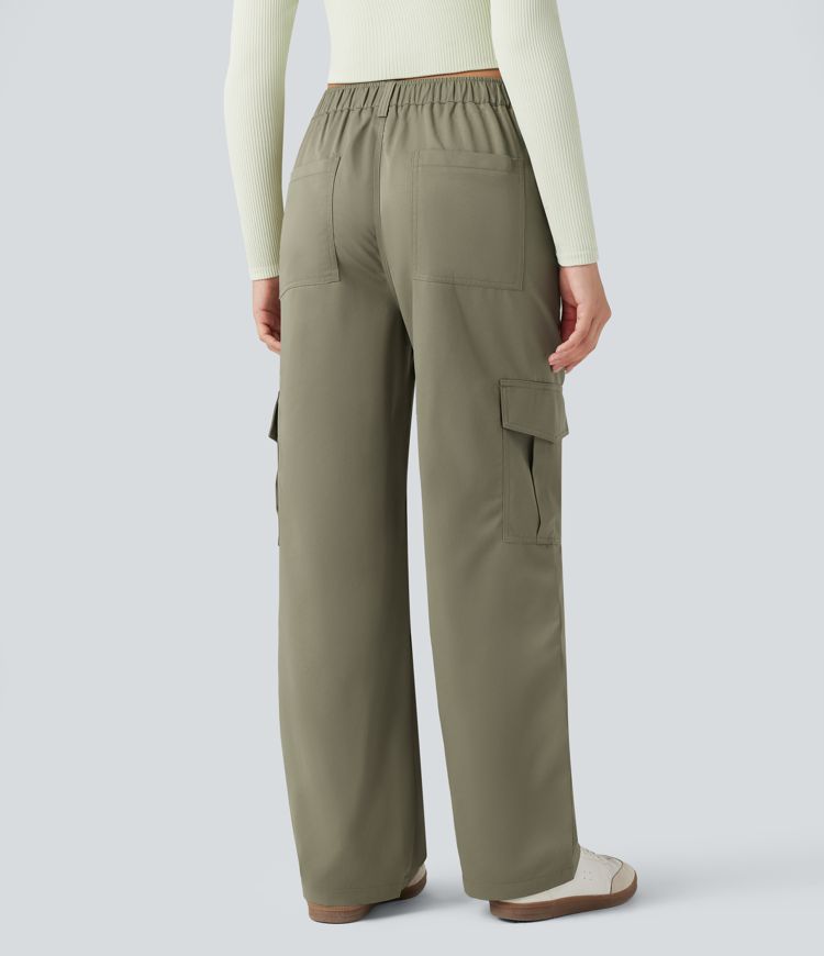 Mid Rise Casual Straight-leg Cargo Pants with Pockets