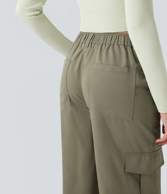 Mid Rise Casual Straight-leg Cargo Pants with Pockets