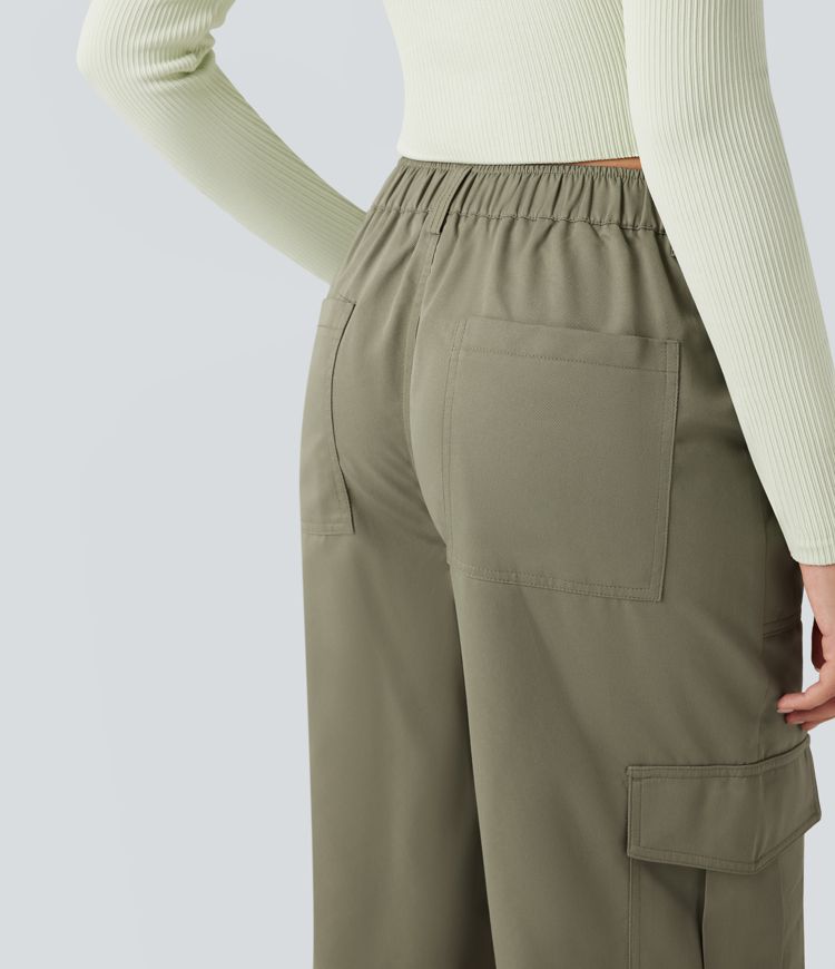 Mid Rise Casual Straight-leg Cargo Pants with Pockets