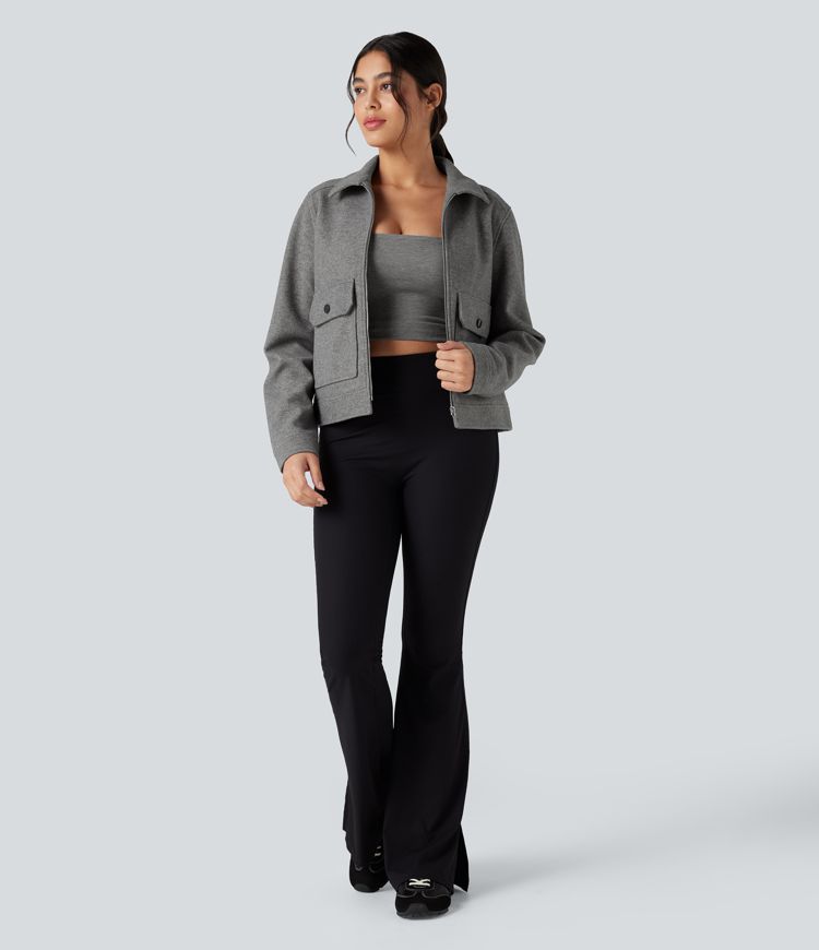 Long Sleeve Zipper Fleece Casual Jacket with Pockets