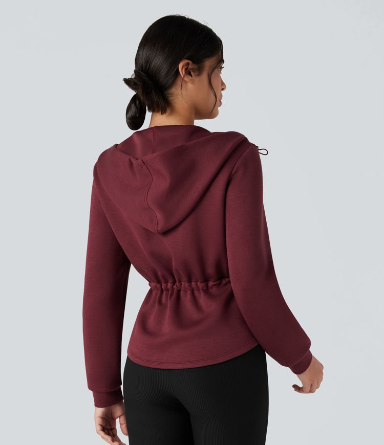 SpacerTek™ Hooded Long Sleeve Drawstring Zip Fly Curved Hem Workout Jacket