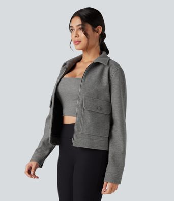 Long Sleeve Zipper Fleece Casual Jacket with Pockets