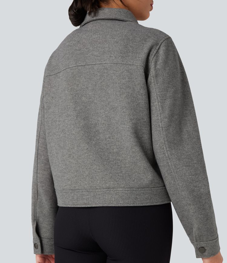 Long Sleeve Zipper Fleece Casual Jacket with Pockets