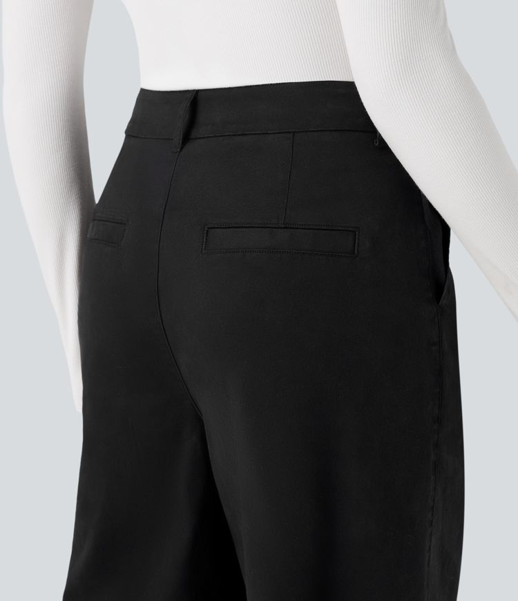 High Waisted Wide Leg Casual Chino Cotton Pants with Pockets