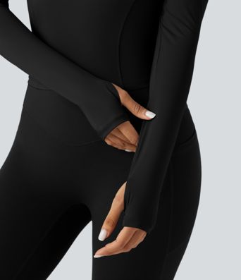 Top deportivo de yoga de manga larga con cuello redondo y abertura para el pulgar