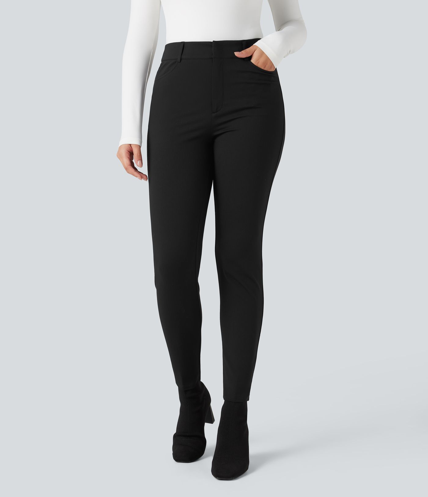 Halara Flex™ - Skinny-Stoffhose mit hohem Bund, mehreren Taschen und Fischgrätenmuster