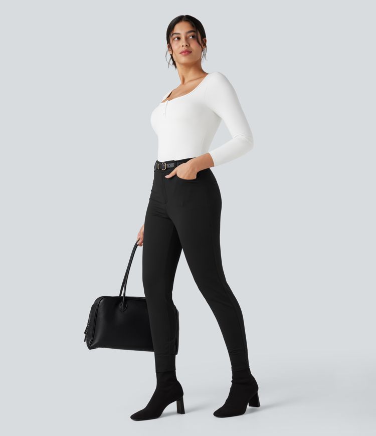 Pantalon tailleur Halara Flex™ skinny chevrons taille haute avec poches