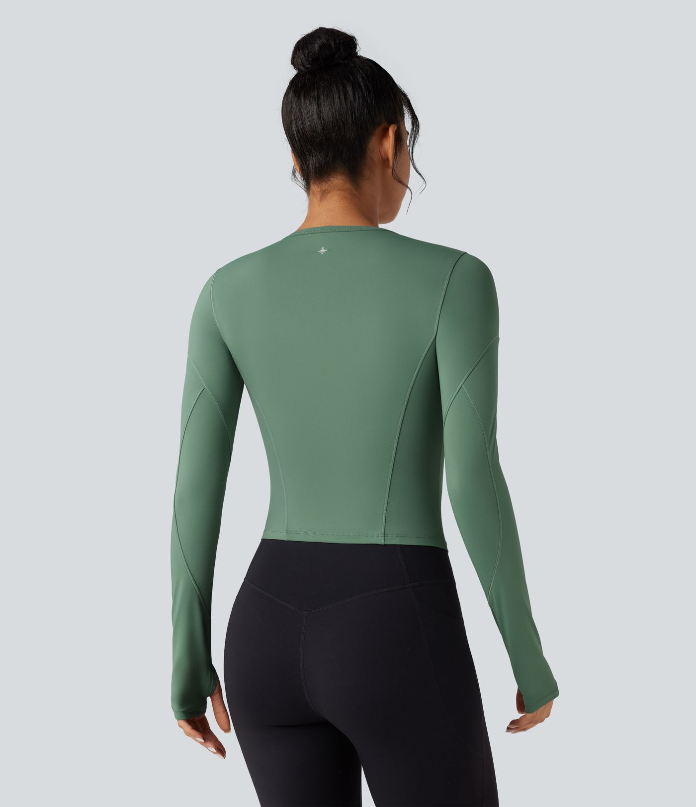Round Neck Long Sleeve Thumb Hole Yoga Sports Top
