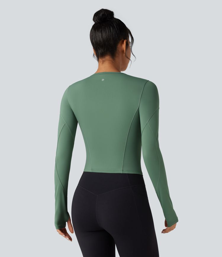 Round Neck Long Sleeve Thumb Hole Yoga Sports Top