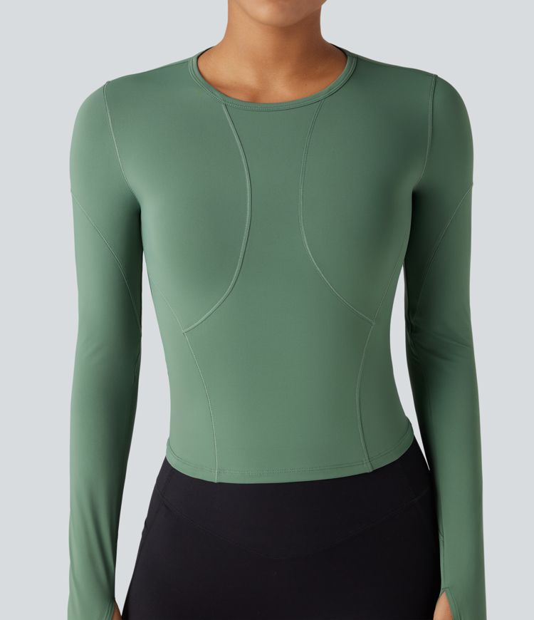 Round Neck Long Sleeve Thumb Hole Yoga Sports Top