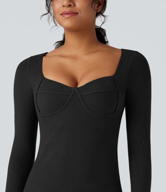 Halara HeatCore Sweetheart Neck Push-Up Long Sleeve Casual Warming Top A/B Cup