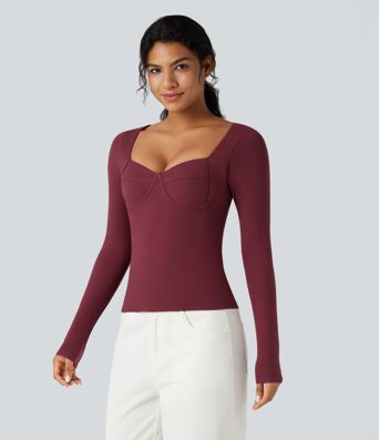 Halara HeatCore Sweetheart Neck Push-Up Long Sleeve Casual Warming Top A/B Cup