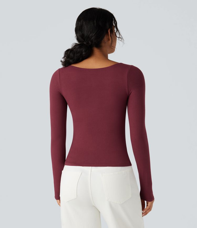 Halara HeatCore Sweetheart Neck Push-Up Long Sleeve Casual Warming Top A/B Cup