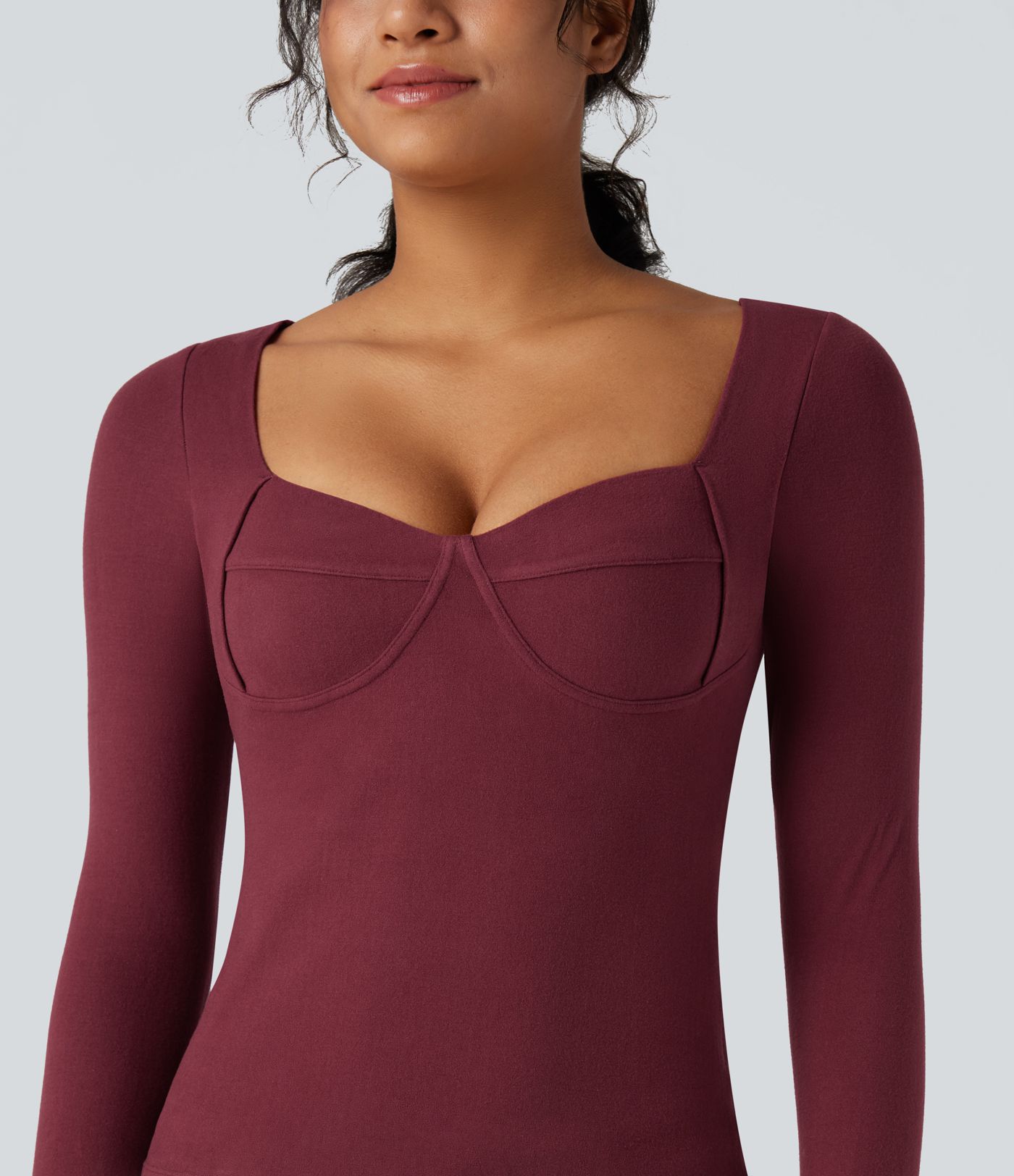 Halara HeatCore Sweetheart Neck Push-Up Long Sleeve Casual Warming Top A/B Cup