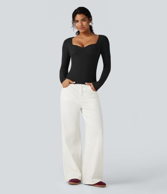 Halara HeatCore Sweetheart Neck Push-Up Long Sleeve Casual Warming Top A/B Cup