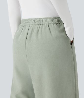 High Waisted Drawstring Wide Leg Casual Pants with Pockets