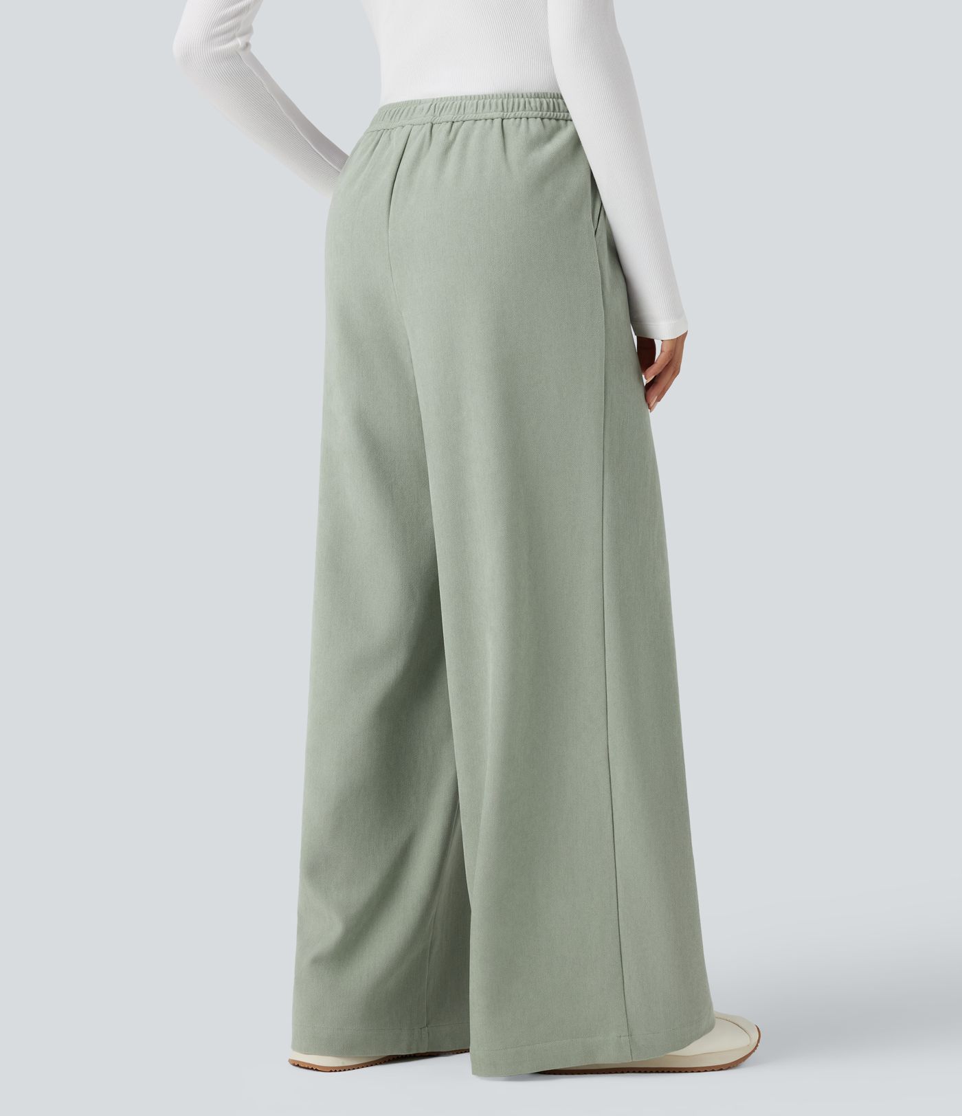 High Waisted Drawstring Wide Leg Casual Pants with Pockets