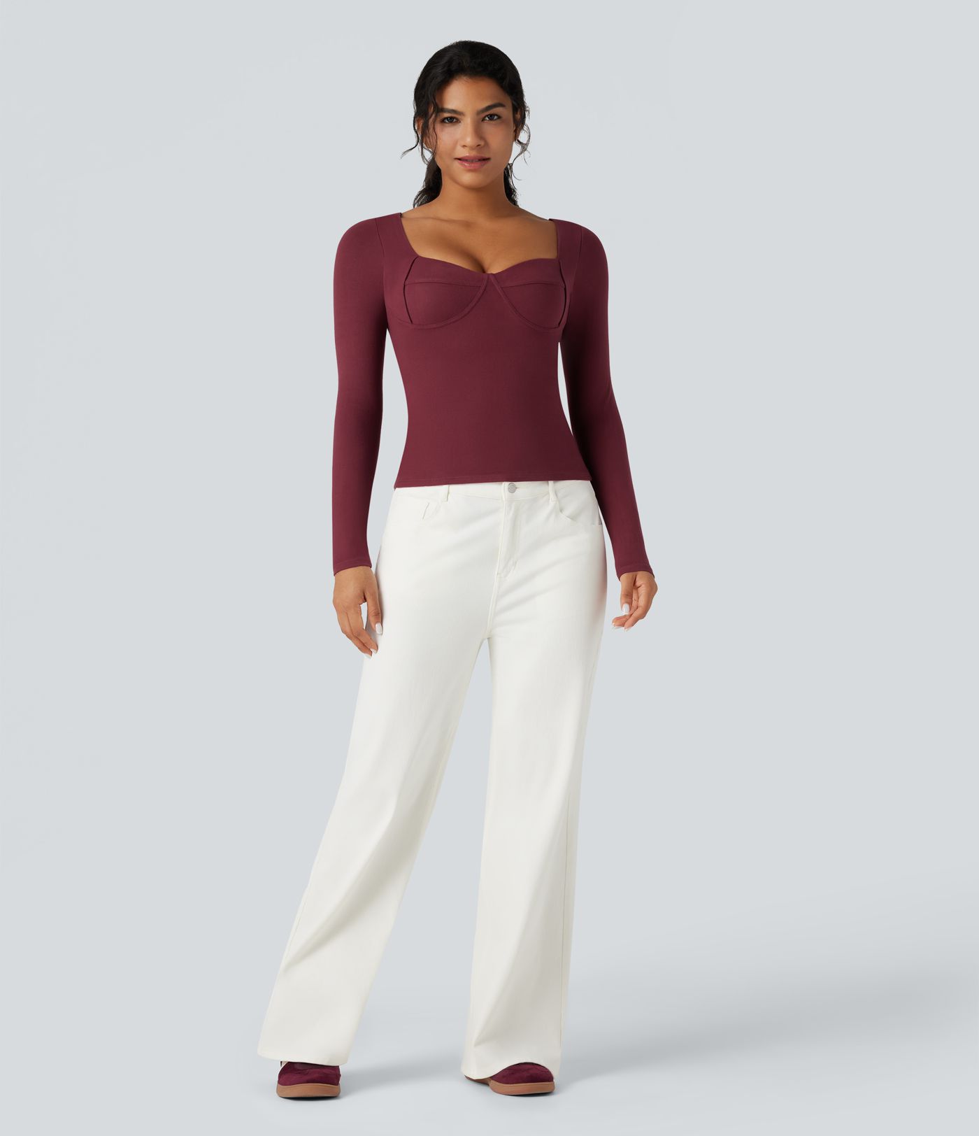 Halara HeatCore Sweetheart Neck Push-Up Long Sleeve Casual Warming Top A/B Cup