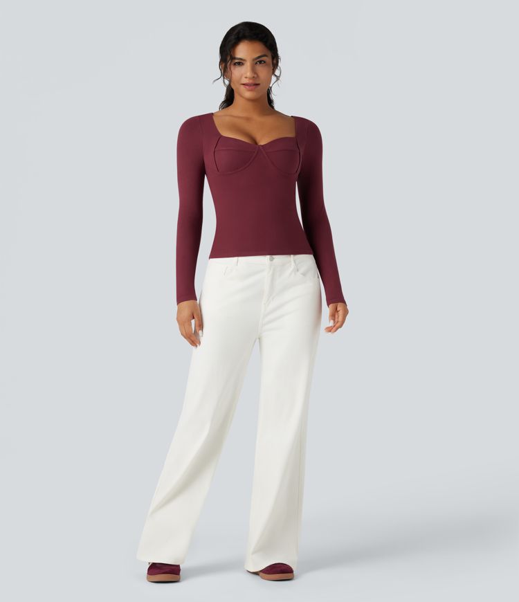 Halara HeatCore Sweetheart Neck Push-Up Long Sleeve Casual Warming Top A/B Cup