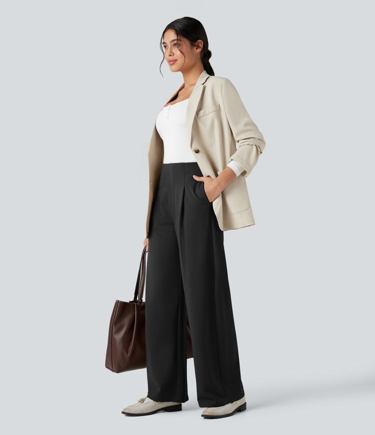 Halara Flex™ High-waisted Tummy Control Built-in Underwear Suit Work Barrel Leg Pants with Pockets