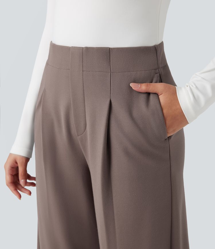 Pantalon tailleur barrel Halara Flex™ gainant sous-vêtement intégré taille haute avec poches