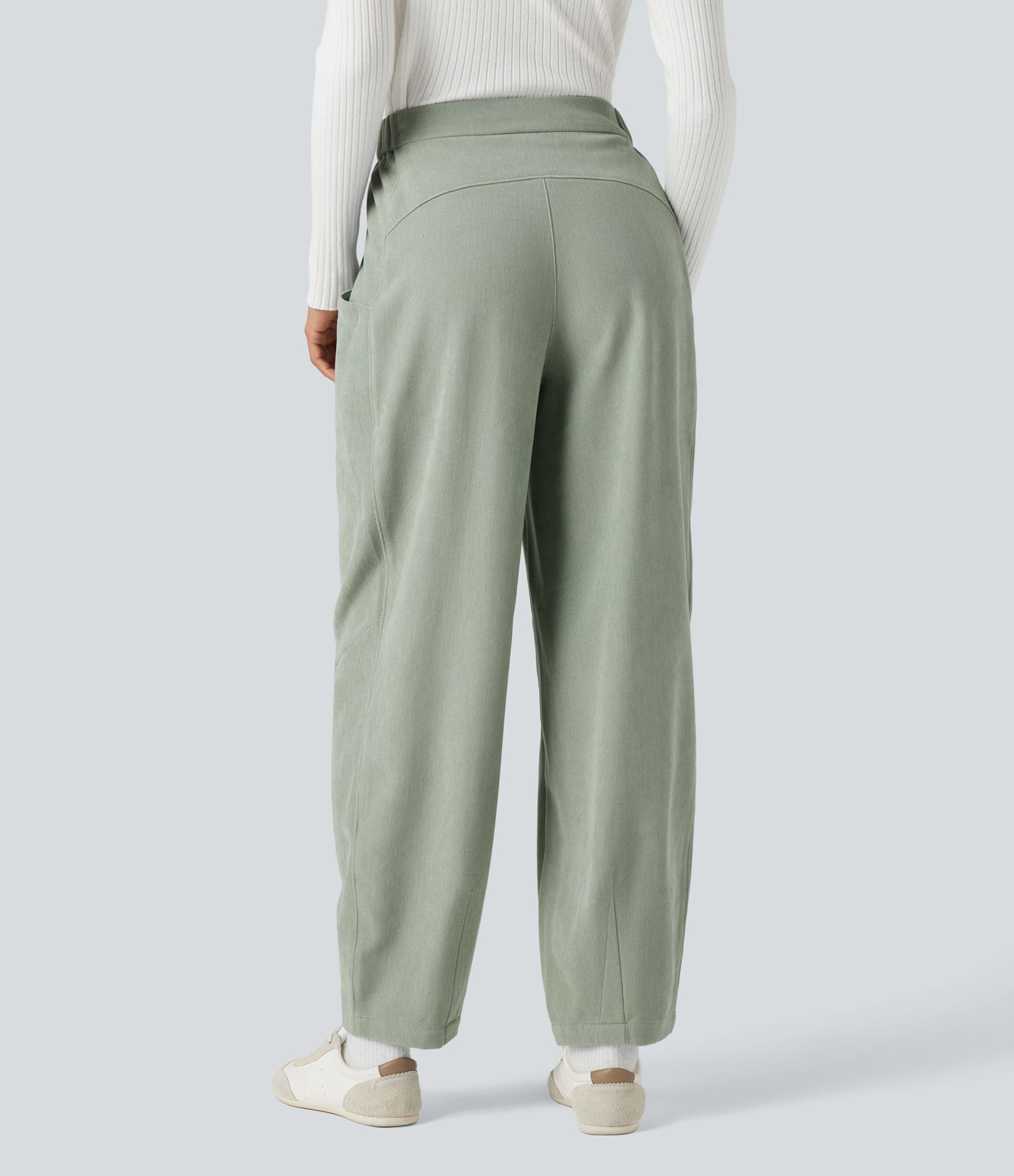 High-waisted Casual Barrel Leg Trousers with Pockets