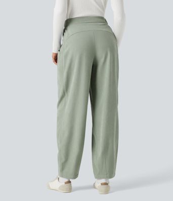 High-waisted Casual Barrel Leg Trousers with Pockets