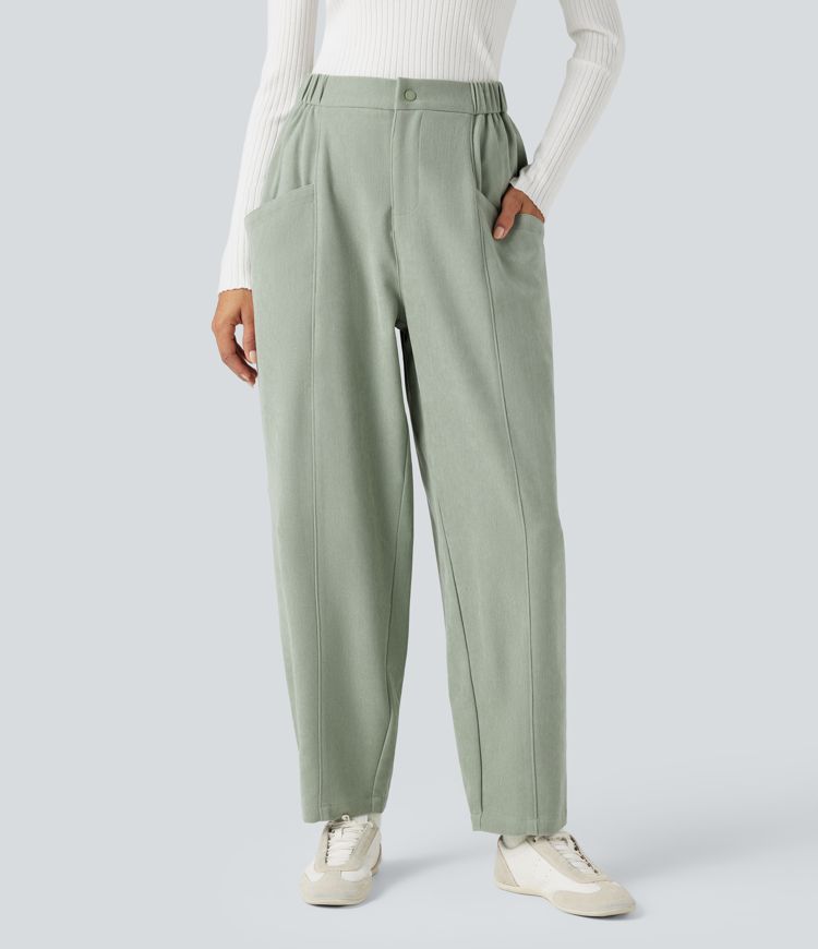 High-waisted Casual Barrel Leg Trousers with Pockets