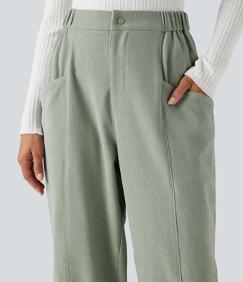High-waisted Casual Barrel Leg Trousers with Pockets