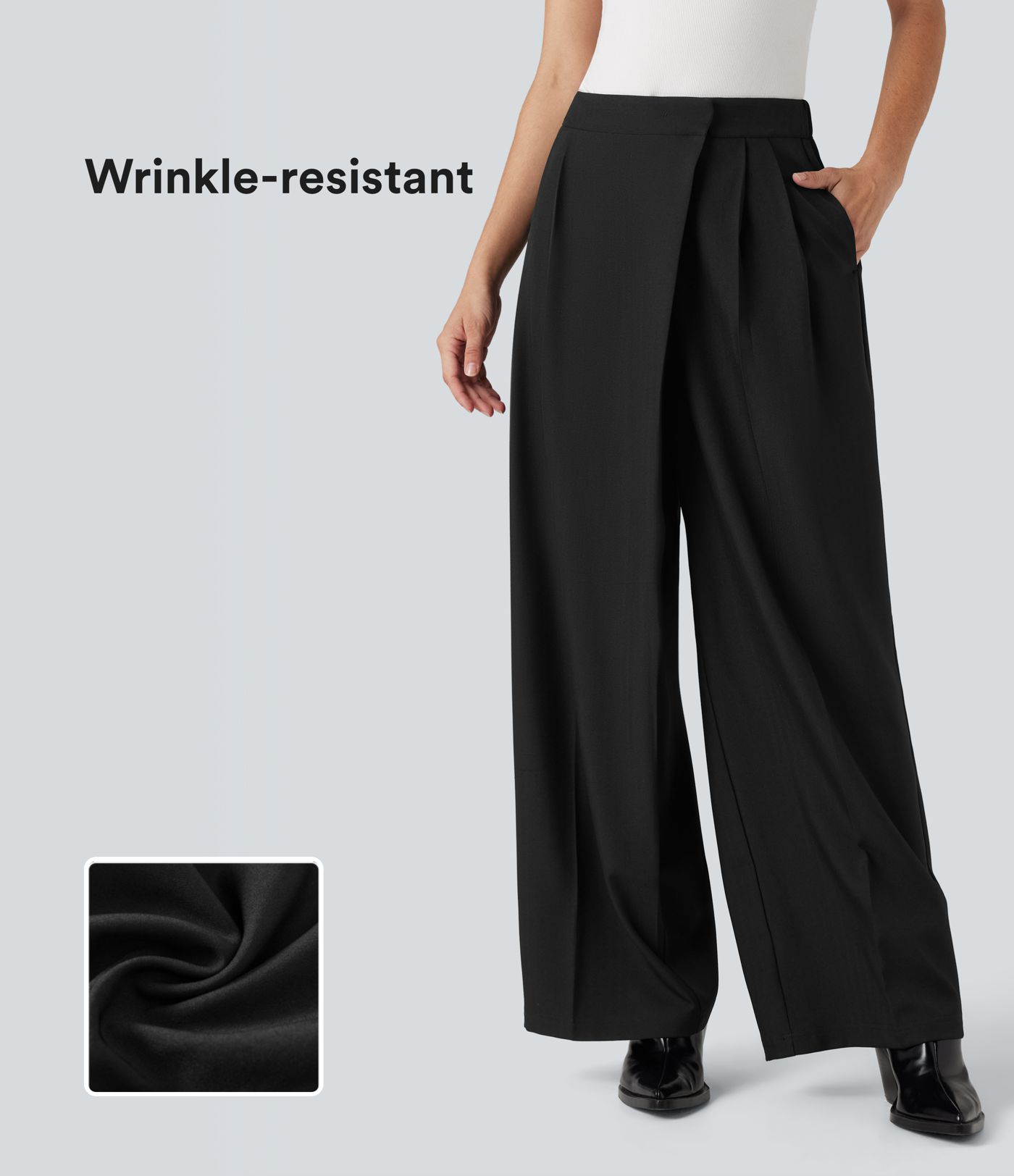 Wrinkle-resistant High Waisted Work Linen-Feel Babby Pants with Pockets