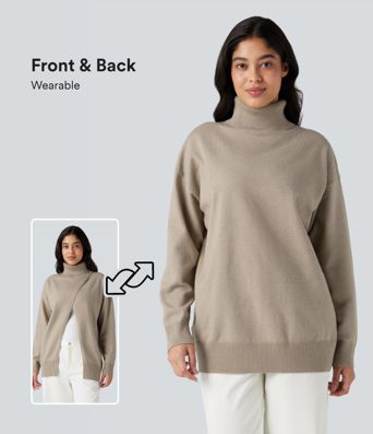 Stehkragen-Langarm-Arbeitspullover – wendbar