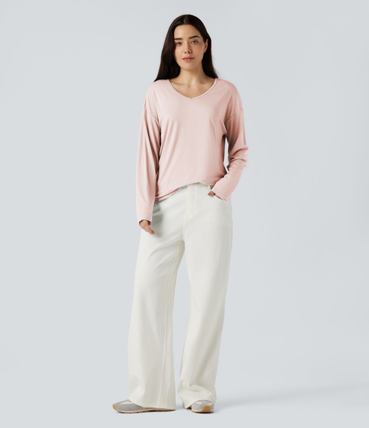 Haut décontracté col V manches longues