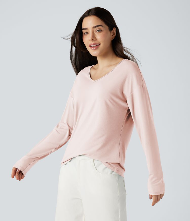 Haut décontracté col V manches longues