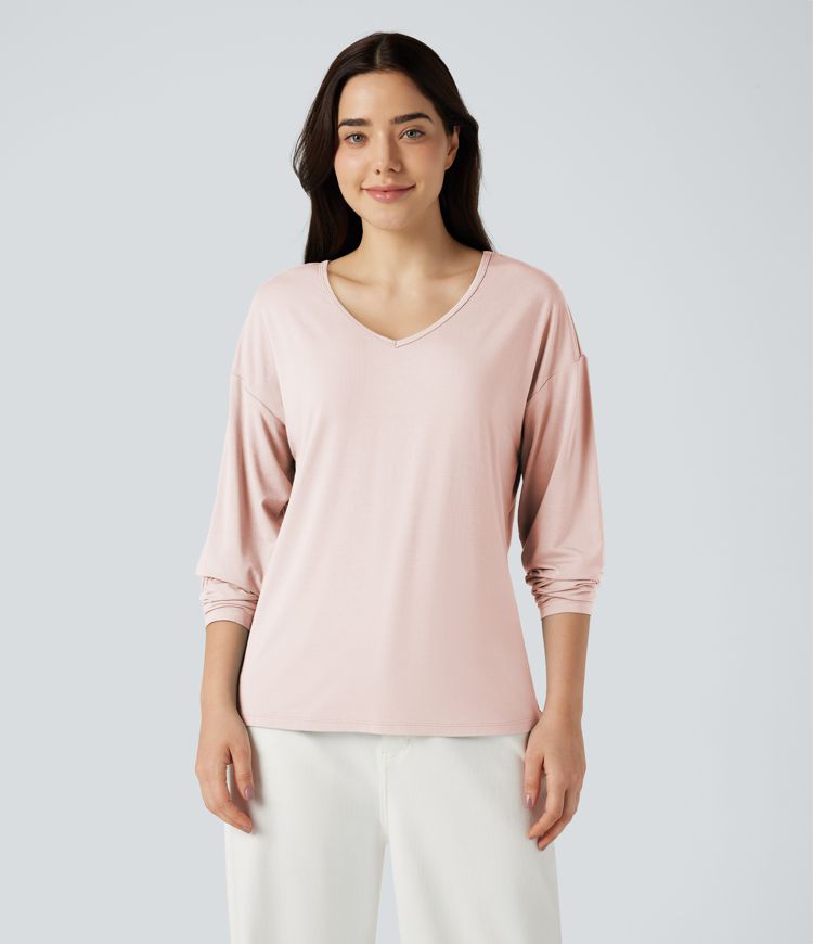 Haut décontracté col V manches longues