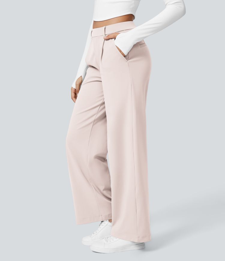 Halara Flex™ Pantalon Tailleur Taille Haute Plissé Poches Latérales Jambe Droite