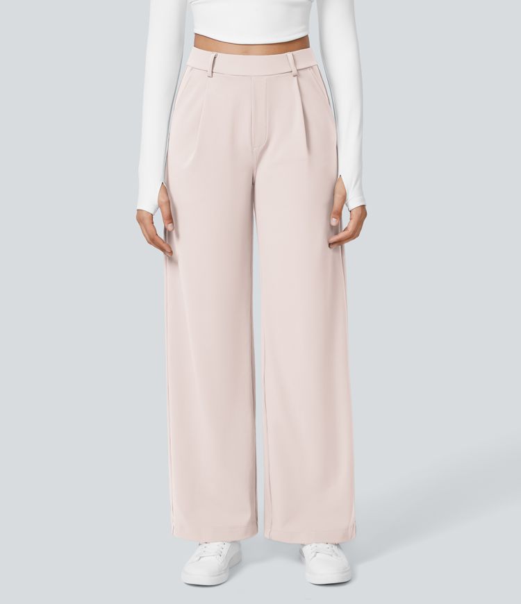 Halara Flex™ Pantalon Tailleur Taille Haute Plissé Poches Latérales Jambe Droite