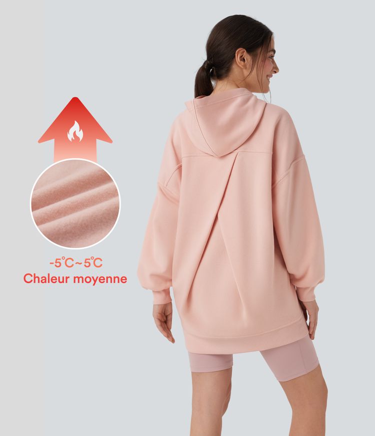 Sweat-shirt décontracté polaire oversize à capuche manches longues avec poches