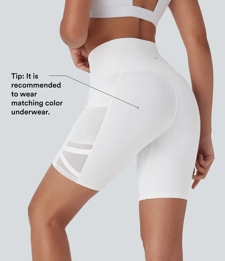 White SpeedWave™ High Waisted Contrast Mesh Quick Dry Yoga Biker Shorts 7'' with Pockets / 2