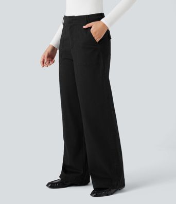 Miðháar, víðar chino-buxur úr bómull með vösum