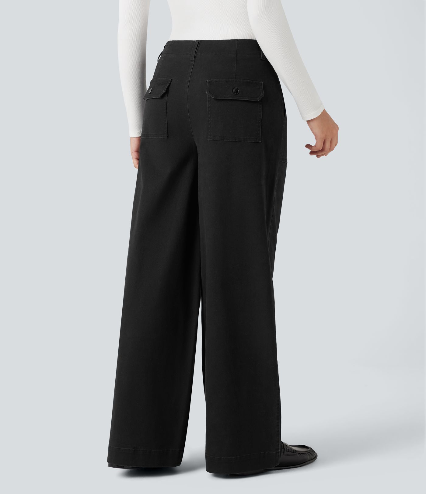 Miðháar, víðar chino-buxur úr bómull með vösum