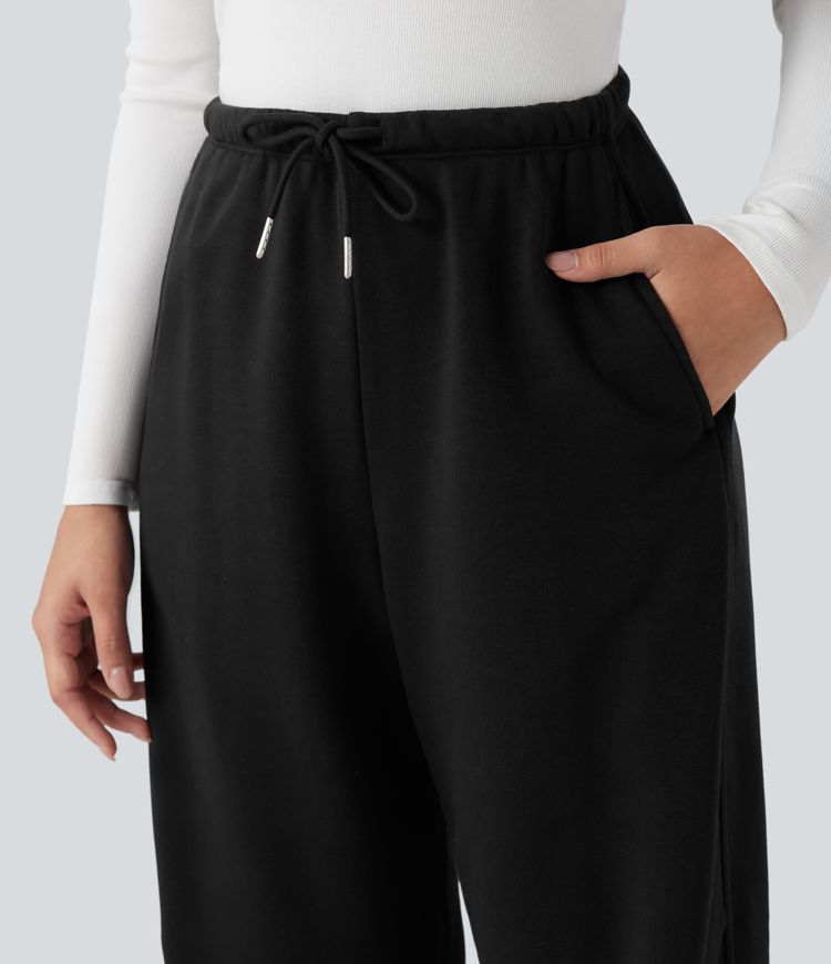 Pantalon jogging barrel chiné taille haute avec cordon de serrage et poches