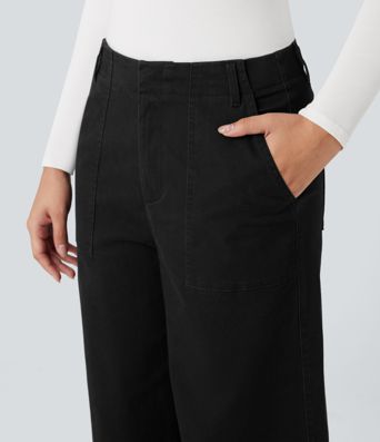 Miðháar, víðar chino-buxur úr bómull með vösum