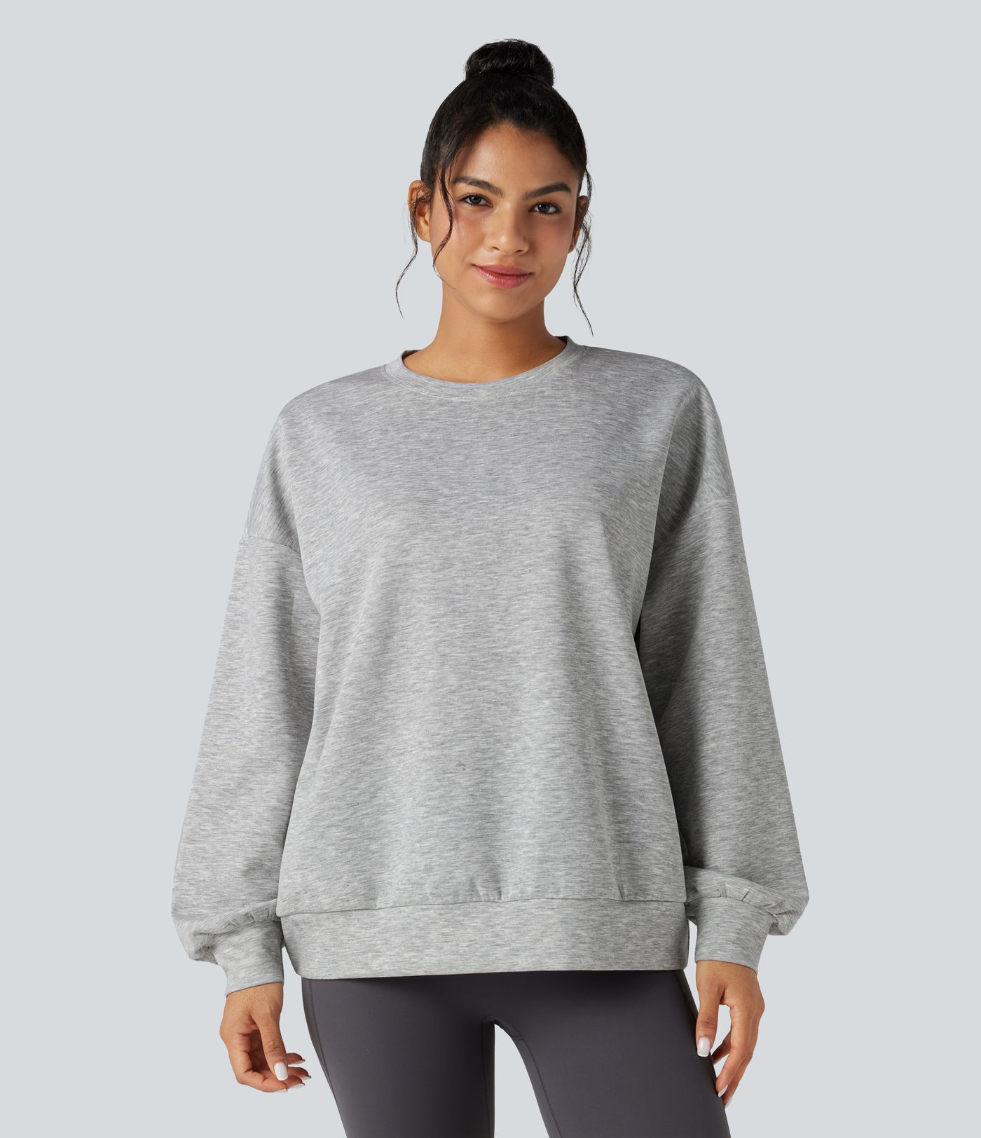 Round Neck Long Sleeve Relaxed Casual Sweatshirt with Pockets