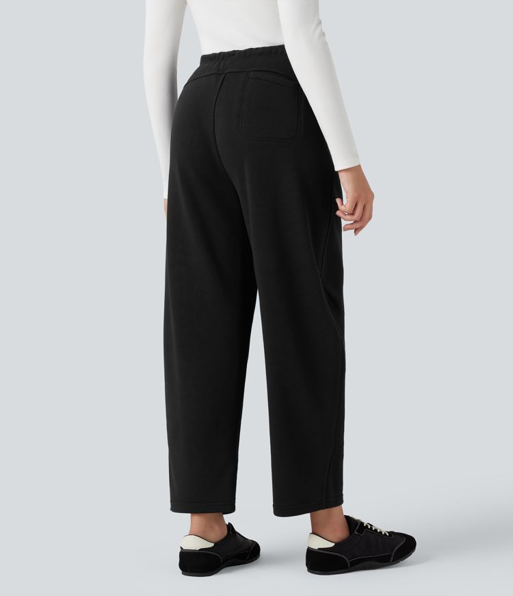 Pantalon jogging barrel chiné taille haute avec cordon de serrage et poches