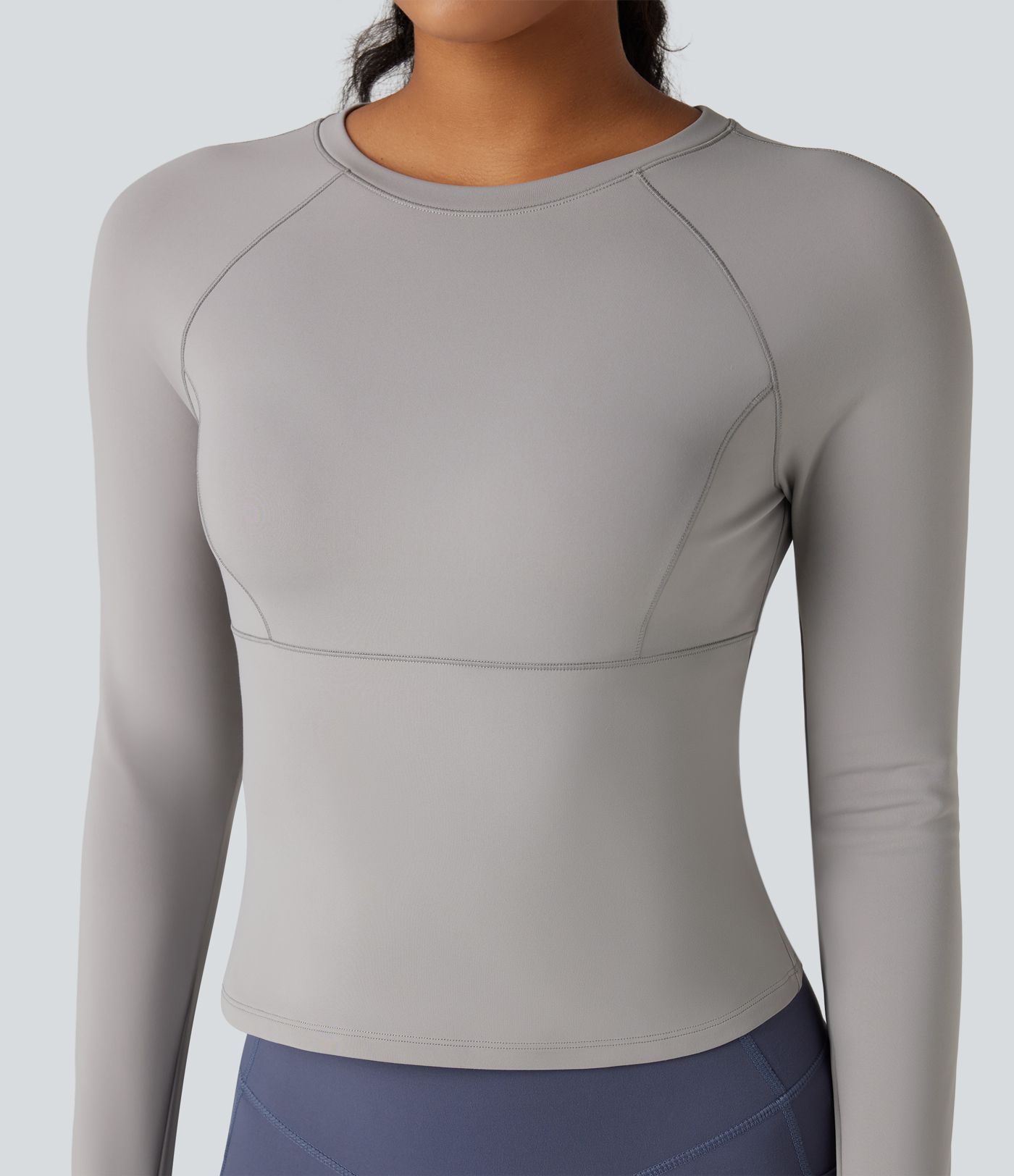 Top de sport yoga polaire col rond manches longues avec trous pouces