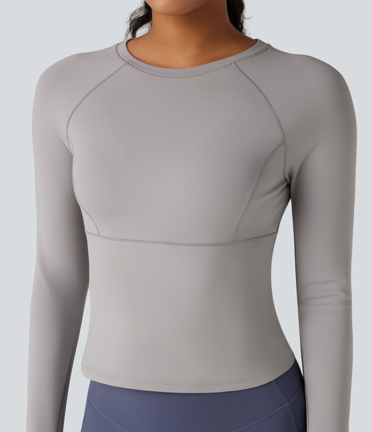 Top de sport yoga polaire col rond manches longues avec trous pouces