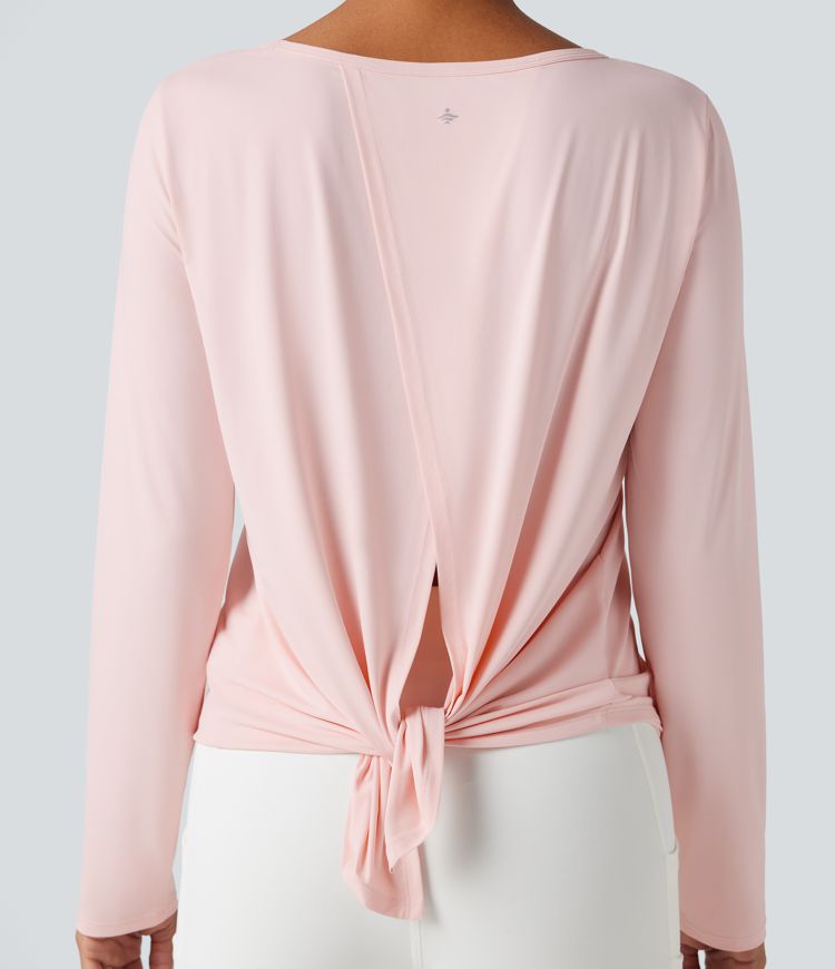 Scoop Neck Long Sleeve Split Relaxed Yoga Sports Top