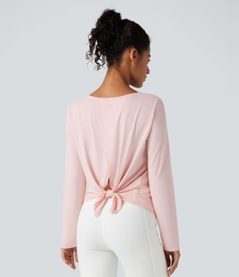 Scoop Neck Long Sleeve Split Relaxed Yoga Sports Top
