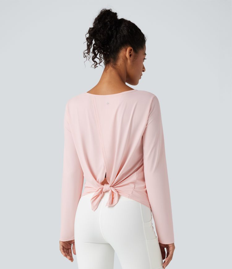 Scoop Neck Long Sleeve Split Relaxed Yoga Sports Top