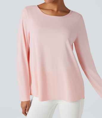 Scoop Neck Long Sleeve Split Relaxed Yoga Sports Top